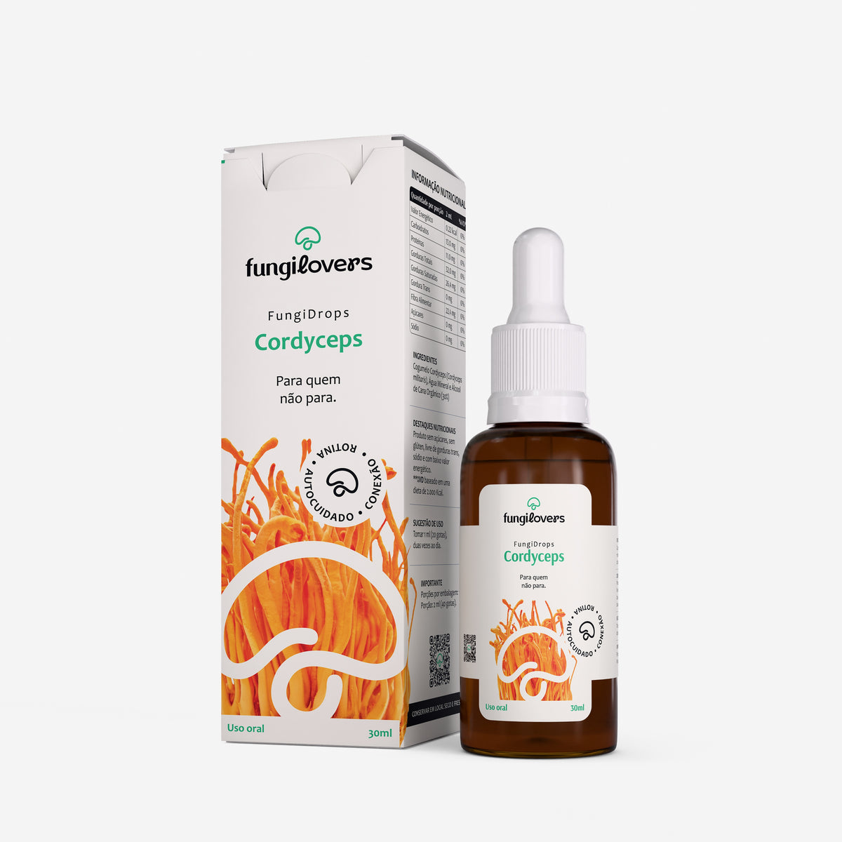Extrato líquido de Cordyceps Fungilovers, frasco conta-gotas