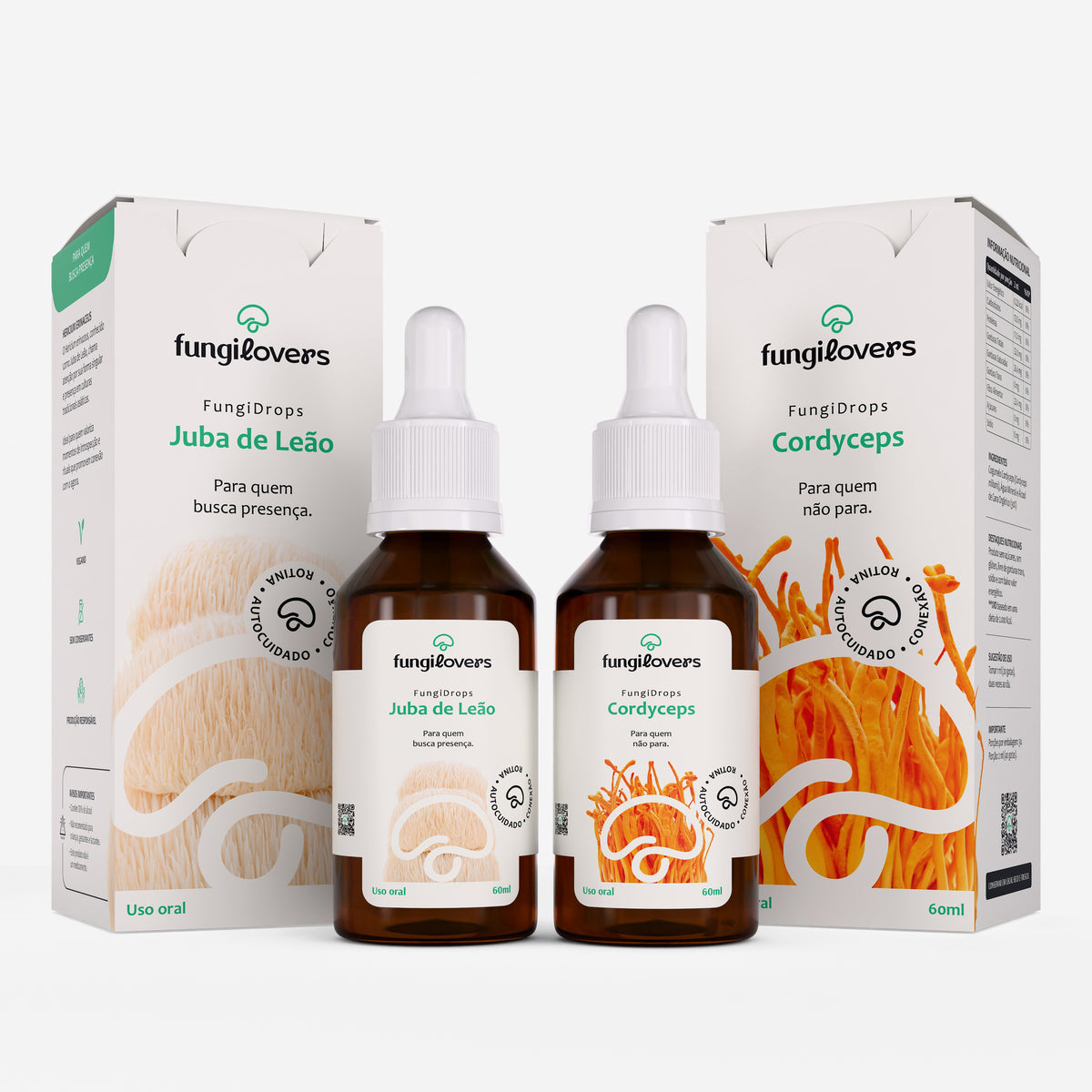 Kit Flow Fungilovers: frascos de Juba de Leão + Cordyceps